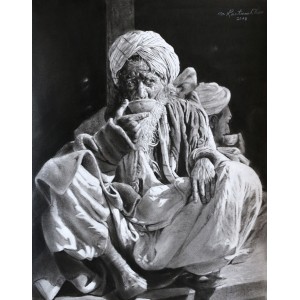 M. Rustam Khan, 14 x 18 Inch, Charcoal On Paper, Figurative Painting, AC-RUK-008